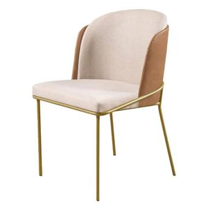 Cadeira Jantar Aurora Linho Pés Metal Bege/caramelo
