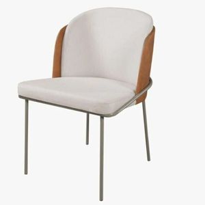 Cadeira Jantar Aurora Linho Pés Metal Bege/ Caramelo