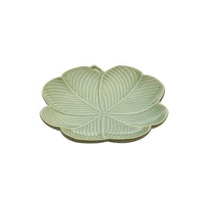Jogo 10 Travessa Folha Decorativa Verde Cerâmica 16,5cm Class Home
