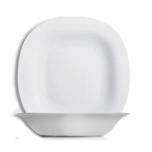 Jogo 12 Prato Fundo Branco Quadrado Square 22cm Vidro Opalino Sopa Massas Em Casa Tem
