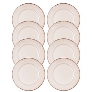 Jogo 8 Prato Raso De Jantar Cerâmica Linear Branco Premium 27cm Lyor