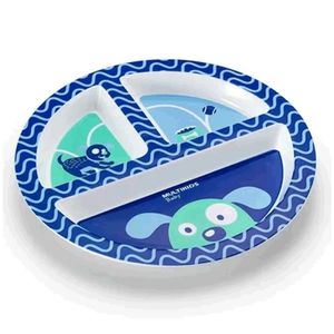 Prato Infantil Kids Bebê Com Divisória Azul Estampa Cachorro Animais Pp Multikids 21x21cm