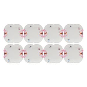 Jogo 8 Prato De Sobremesa Borboletas 19cm Porcelana Branco Wolff