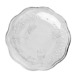 Jogo 2 Prato De Sobremesa Vidro New Butterfly Borboletas Flores 20cm Lyor