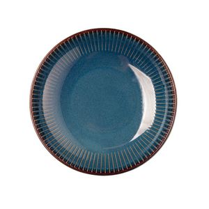 Jogo 8 Prato Fundo De Massas Cerâmica Linear Azul Premium 23cm Lyor