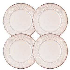 Jogo 4 Prato De Sobremesa Cerâmica Linear Branco Premium 20cm Lyor