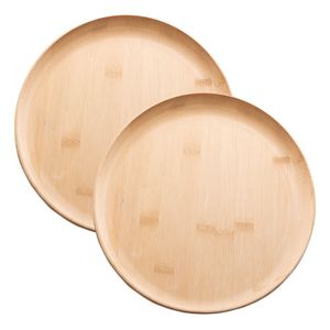 Jogo 2 Prato Raso De Bambu Natural Ecológico Pratinho Madeira Lyor 27cm