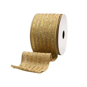 Fita Decorativa Natalina Dourado Juta Com Glitter Natal 10x914cm Tok Da Casa