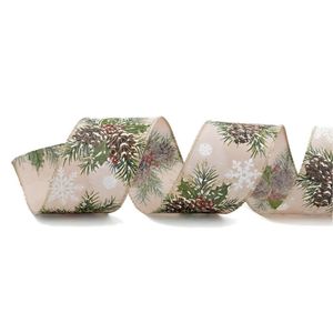 Fita Natalina Com Pinha E Frutas Bege Vermelho Verde Natal 6,3x914cm Cromus