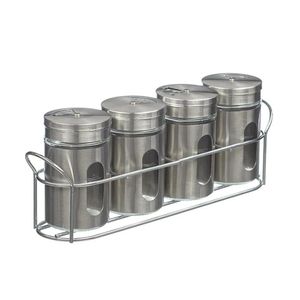 Porta Tempero Condimentos Aço Inox 4 Potes Com Suporte Stray Mek