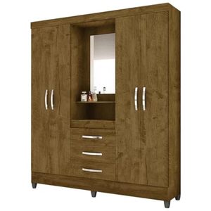 Guarda Roupa De Casal Capri 04 Portas E 03 Gavetas Castanho Wood - Moval