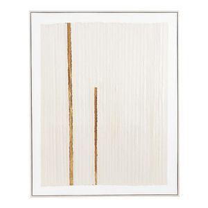 Quadro Abstrado Branco E Dourado Em Canvas E Tecido Moldura Mdf Mart