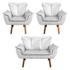 Namoradeira E 2 Poltronas Pé Palito Castanho Opala Corano D03 - D\'rossi Branco