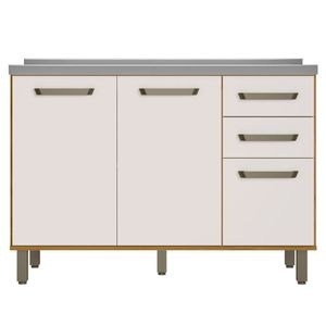 Balcão Para Pia Criare 120 Cm 3 Portas Freijó Off White Poliman