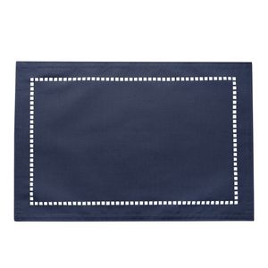 Lugar Americano Azul De Poliester E Linho Natural Para Mesa 45x30cm Lyor