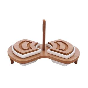 Jogo De 2 Petisqueiras Santorini Em Cerâmica Com Suporte Em Mdf Full Fit