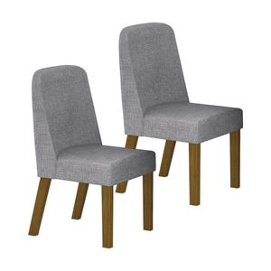 Conjunto Mesa 200cm Tampo Orgânico Sem Vidro 06 Cadeiras Isis Freijó/linho Cinza