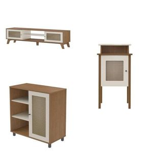 Kit 3 Peças Com Rack Para Tv Até 75 Polegadas, Buffet E Mesa De Centro Charlotte Cinamomo-off White