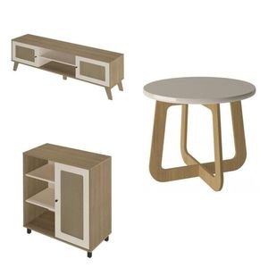 Kit Para Sala De Estar Rack E Buffet E Mesa De Centro Charlotte Carvalho-off White