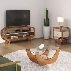 Conjunto Com Rack Para Tv, Mesa De Centro E Mesa De Apoio Theo Cinamomo-off White