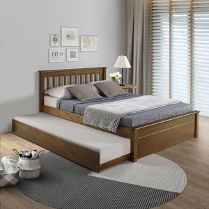 Conjunto Cama Casal Inglesa Com Cama Auxiliar Em Madeira Maciça Mv Outlet Castanho