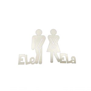 Plaquinha Para Banheiro Ele Ela Par Kit 2 Peças Branco [f031]