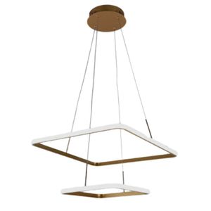 Lustre Pendente Quadrado 02 Arcos Led 3000k Dourado Domum