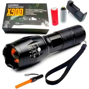 Lanterna Tática X900 Militar Profissional Recarregável Usb Super Potente Zoom Led E Sinalizador