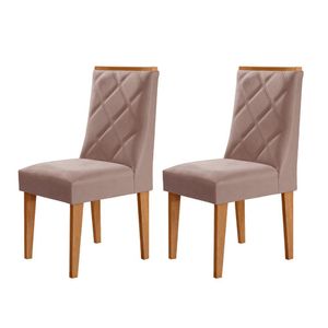 Conjunto Com 2 Cadeiras MDF Isadora Para Sala De Jantar Moderna Linho Capuccino/Naturale