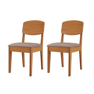 Conjunto Com 2 Cadeiras MDF Copper Para Sala De Jantar Moderna Linho Capuccino/Naturale