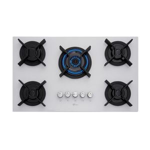 Fogão Cooktop 5Q Tripla Chama Infinity Gás Mesa Vidro Branco Fischer Bivolt