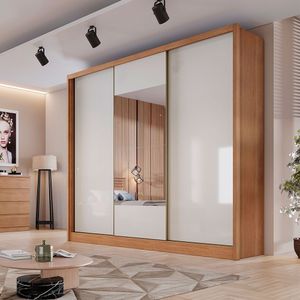 Guarda Roupa Kiev 3 Portas 6 Gavetas Com Espelho Clic Móveis Cumaru-fendi