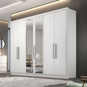 Guarda Roupa Marselha 6 Portas 6 Gavetas Com Espelho Clic Móveis Branco