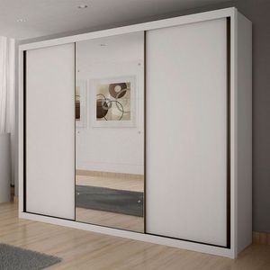 Guarda Roupa Casal Amsterdã 3 Portas 6 Gavetas Com Espelho Clic Móveis Branco