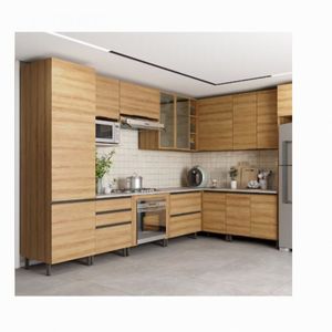 Cozinha Bartira Cristal Com 15 Portas 3 Gavetas 13 Pratele Lâmina Mel