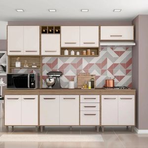 Cozinha Barcelona Balcão Cooktop 13 Portas 2 Gavetas Poliman Carvalho Oak Off White
