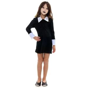Fantasia Gótica Infantil Vestido Preto Colarinho Branco Tamanho M