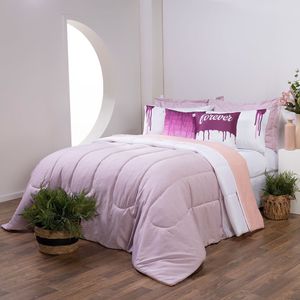 Kit Edredom Linho Colorful Casal Queen 5 Peças 100% Poliéster - Rosa