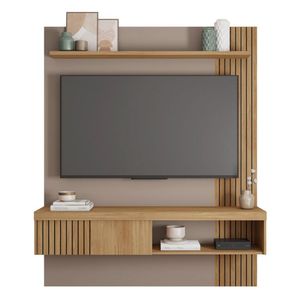 Painel Jade Para Sala Tv Até 65 Polegadas Com Prateleira Porta De Correr E Nicho Cor Freijó Off