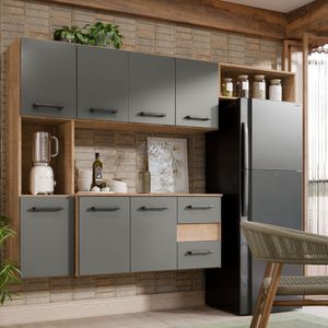 Armário De Cozinha Suspensa Com 7 Portas E 2 Gavetas Completo Compacto Juliana Bancada Multiuso