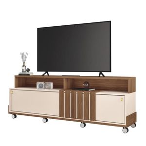 Rack Bancada Graci Para Tv Até 70 Polegadas Com Rodizios Castanho/off White