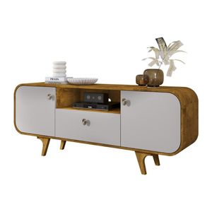 Rack Noronha Tv 55 Polegadas Com Pés De Madeira Maciça Naturale/off White