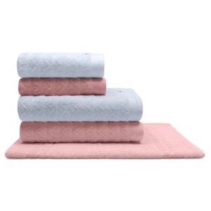 Jogo De Toalha Buettner Linea Nobre 100% Algodão Fio Penteado 5 Peças Branco E Dusty Rosê