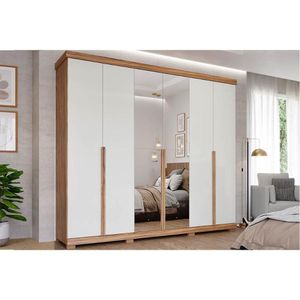 Guarda Roupa Casal 6 Portas 2 Espelhos E 6 Gavetas Guarapari Cinamomo/off White - Panan