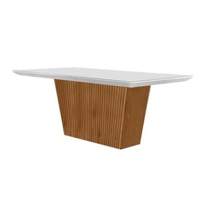 Mesa De Sala Jantar Luna Com Tampo 180x90cm Madeirado Vidro Canto Curvo - Imbuia/ripado 3d/off White - Rufato
