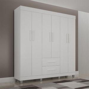 Guarda-roupa Pérola Solteiro 6 Portas 2 Gavetas Mobilihouse Branco