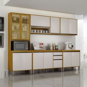 Cozinha Completa Nala Cristaleira 5 Pçs12 Portas Mobilihouse Cinamomo/off White