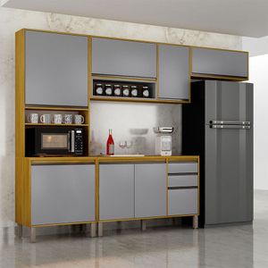 Cozinha Completa Nala 4 Peças 8 Portas 2 Gavetas Mobilihouse Cinamomo/cinza Acetinado