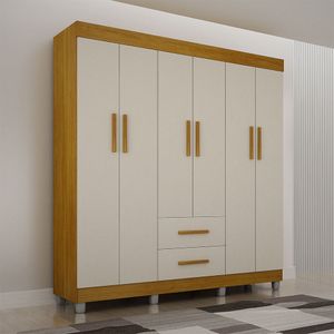 Guarda-roupa Pérola Solteiro 6 Portas 2 Gavetas Mobilihouse Cinamomo/off White