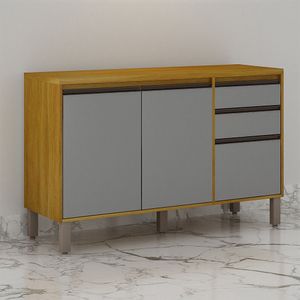 Balcão De Cozinha Nala 3 Portas 2 Gavetas Mobilihouse Cinamomo/cinza Acetinado